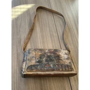 JANE YOO Wearable Art Vtg Hand Painted Signed Leather Bag Boho Purse Shoulder